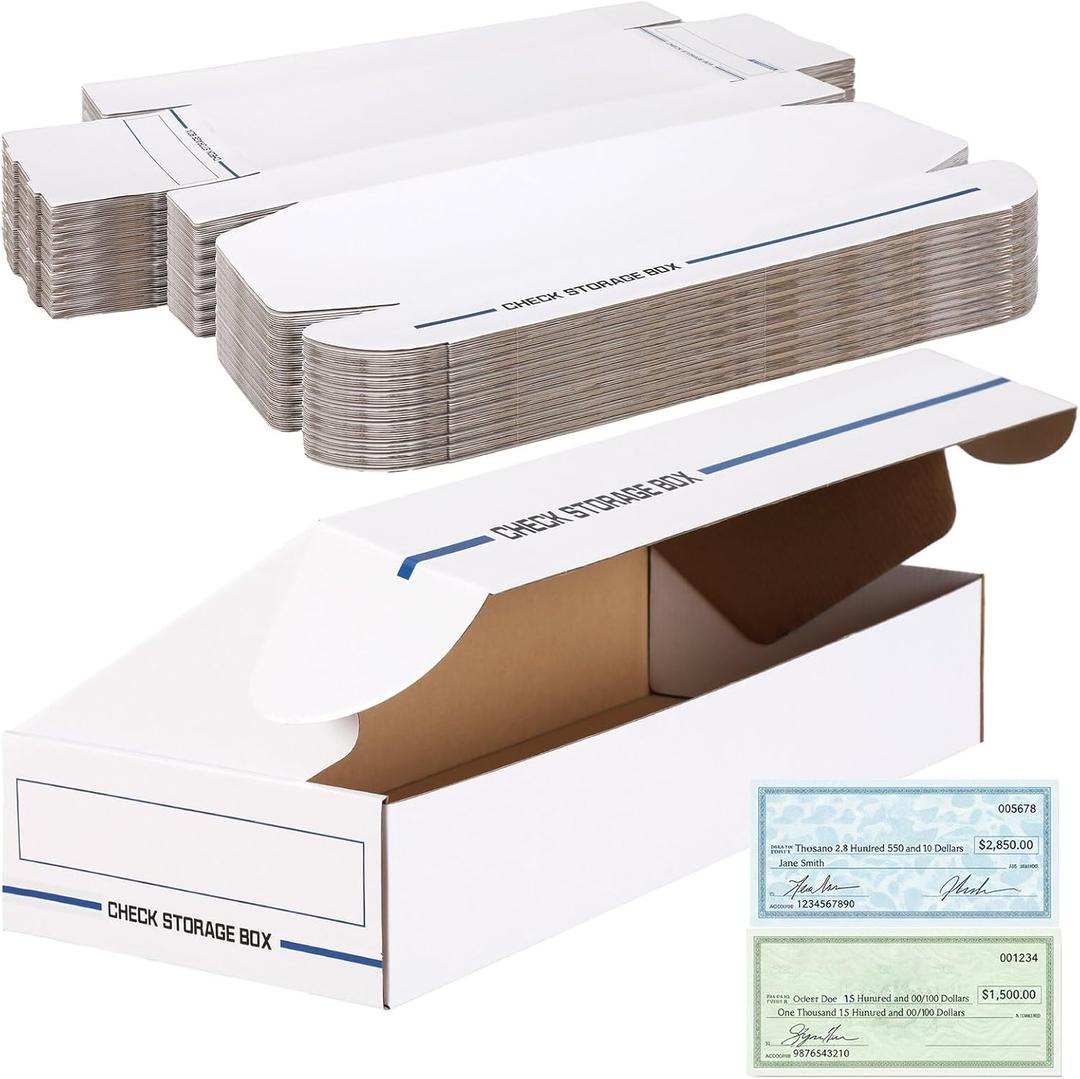 Ctosree 12 Pack File Check/deposit Slip Storage Box, Standard Setup, Attached Lid, 4 x 9 x 24 Inches, White/blue, Flip Top Closure, Lightweight, Stackable for File, Check, Deposit