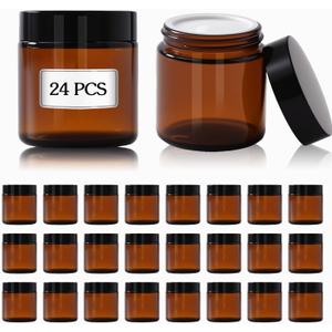 4 oz Amber Glass Jars with Lids,24 Pack 4oz Small Glass Jars with Inner Liners,4 Ounce Travel Jars for Cream,Lotion