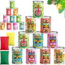 Luau Party Games Tiki Can Toss Game Bean Bag Toss with 10 Tin Cans and 3 Bean Bag for Summer Luau Family Birthday Tropical Hawaii Aloha Indoors Outdoors Activities Party Supplies