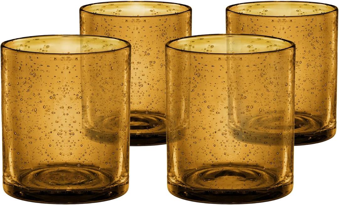 Artland 14oz Double Old Fashion Glass, Set of 6 | Iris Seeded Design, Amber | Drinking Glass for Parties and Everyday Use - Mojito, Whiskey, Cocktail | Glassware & Barware Essentials