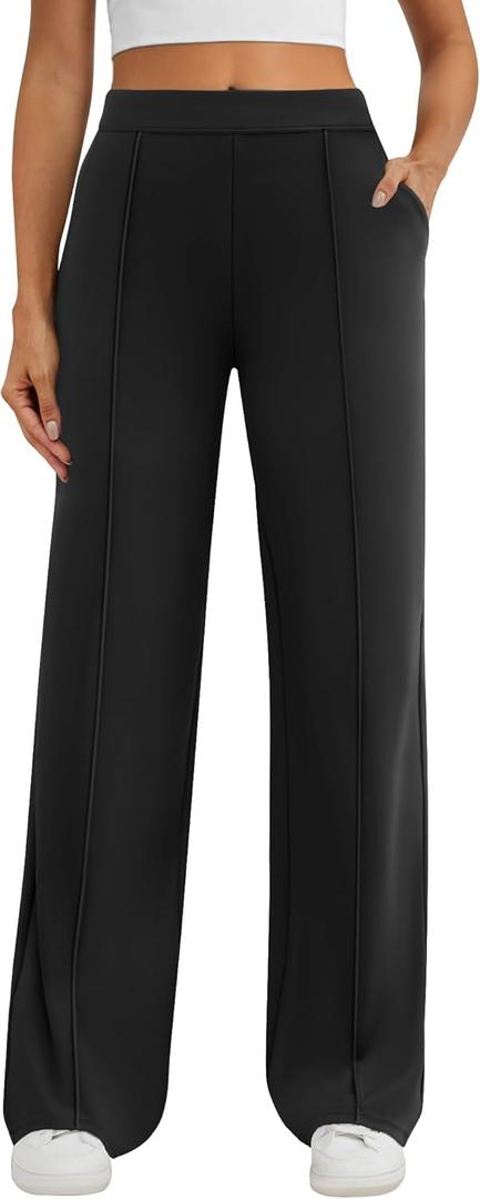DLOODA Womens Dress Work Pants Business Casual Slacks Stretchy Wide Leg Trousers with Pockets High Waist Pull On, Large