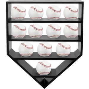 Baseball Display Case,Baseball Holders for Balls,12.8x16 inches Large Black Shadow Box for 12 Baseballs Wall Mount,Without Door,for Home Run and Collector Autograph Balls