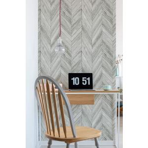 Transform Light Grey Herringbone Wood Peel and Stick Wallpaper, 216"L x 20.5"W, Gray