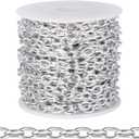[33 FT] Silver Plated Rolo Cable Chain Bulk for Jewelry Making, 5MM Aluminum Silver Oval Cable Link Chains Roll Spool for DIY Craft Jewelry Making (5.0mm width)