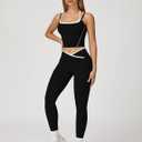 ABOCIW Workout Sets for Women 2 Piece Color Block Strappy Sports Bra High Waist Shorts Gym Yoga Pilates Outfits (Black, M)