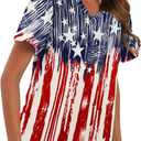 CM-Kid 4th of July Patriotic Shirt for Women American Flag Clothing Summer V Neck Short Sleeve USA Outfit Tee Top (S)