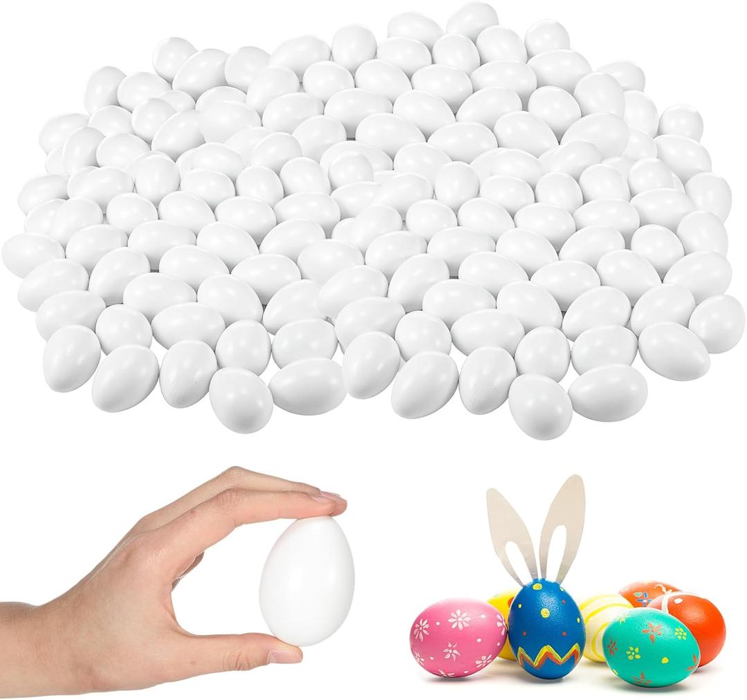 VioraWhite 200 Pcs Wooden Eggs for Crafts, Unpainted Fake Wood Eggs Bulk to Paint for Crafts Faux Chicken Nesting Items for Easter Basket Fillers Home Kitchen Party Decor (White)