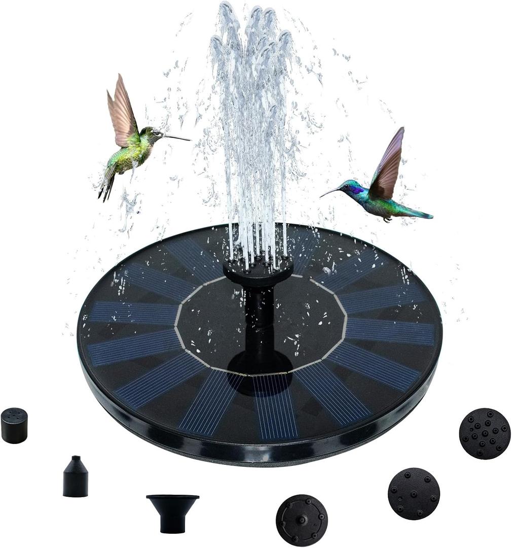 Solar Bird Bath Fountain Pump 6.3" | Floating Solar Fountain with 7V 1.4W Panel | Solar Water Pump for Bird Bath, Pond, Garden & Outdoor Water Features | 5 Spray Patterns