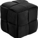 Ottoman Foot Rest Soft and Comfortable Ottoman Square Corduroy Woven Design Sofa Stool (Black)