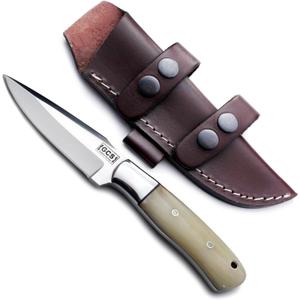 GCS Handmade D2 Steel Hunting Knife with Camel Bone Handle, Full Tang Blade, and Leather Sheath for Hunting Hunting Camping Survival EDC-GCS 920