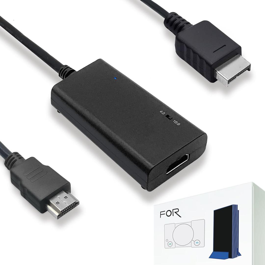 HDMI Cable for PlayStation 2 & PlayStation 1 Console (PS2 & PS1), PS1/PS2 to HDMI Adapter with True RGB Signal Output (100% Improved Video Quality), HD Converter with 4:3/16:9 Switch