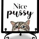 Bathroom Decor Wood Plaque, Nice Pussy Wood Block, Funny 5x5 Inch Shelf Decor Plaque, Home Farmhouse Bathroom Public Toilet Kids Bathroom Wood Sign, One Piece-A(11)