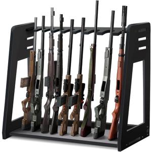 Gun Rack Stand Indoor, Upgraded Wooden Floor Rifle Rack Stand, Height-Adjustable Gun Display Rack Holds up to 9 Long Guns and 8 Handguns