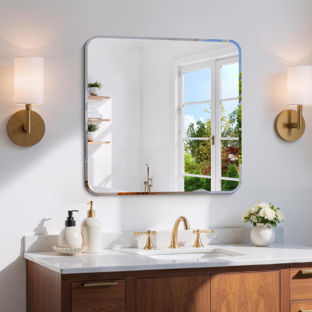 CILIBER Beveled Mirror, 24x48 Rectangle Bathroom Mirror Rounded Corner, 3mm Tempered Glass Frameless Vanity Mirror with Beveled Edge for Over Sink, Bedroom, Entryway, Vertical or Horizontal