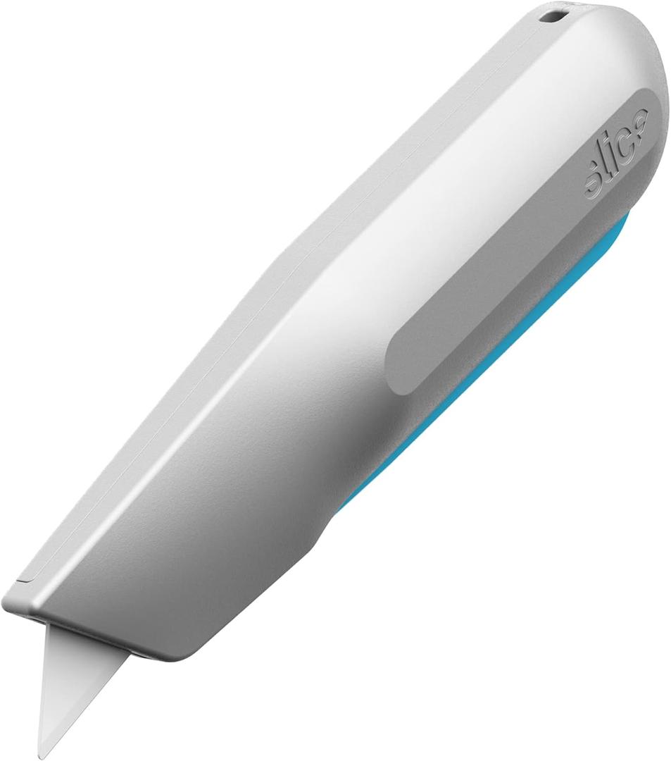 Slice 10494, Squeeze Knife, Box Cutter with Ceramic Blade, Finger Friendly, Lasts 11x as Long, Metal Handle, Blade Smartly Retracts While Cutting