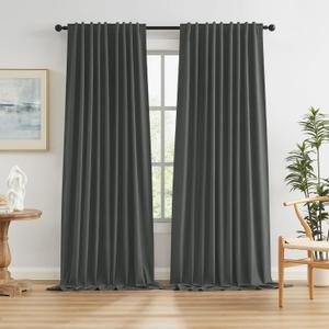 KEQIAOSUOCAI Grey Pleated Curtains 2 Panels Set, Full Blackout Linen Curtain Drapes for Living Room Bedroom 96 Inches Long (72 Inch Wide Each Panel, 1 Pair) Back Tab Rod Loop Pocket