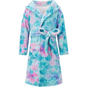 Funnycokid Girls Robe Size 10 Mermaid Bathrobe Kids Plush Fleece Hooded Pajamas 10 Years