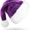 FOIMAS Santa Hat for Adults,Plush Christmas Hats with White Fur Xmas Hat for Christmas Holiday Party Decoration (Purple)