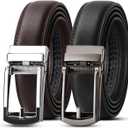 WERFORU Set of 2 Leather Ratchet Dress Belt for Men with Automatic Buckle (Brown)