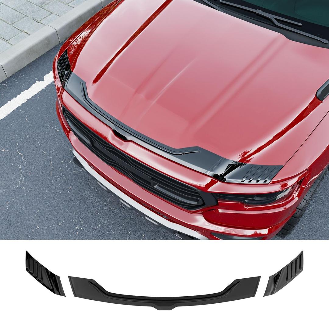 Hood Deflector Compatible with 2019-2026 Dodge Ram 1500 Hood Protector (No Rebel RHO TRX) ABS Shield Replacement for 2019-2026 Dodge Ram 1500 Accessories (Glossy Black)