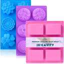 HKNMTT Square Flower Rectangle Bar Molds Silicone, 7 Shapes for Chocolate Soap Making Shower Steamer Homemade Bath Bomb Lotion Shampoo Bar Dessert DIY Set Non-stick Craft Food Grade 3 Pack