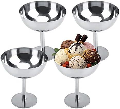 Hapivida Ice Cream Cup, 2Pcs Stainless Steel Serving Dessert Bowls Cups Sauce Bowls Mini Round Footed Yogurt Snack Candy Cups for Salad Fruit Pudding Christmas Party