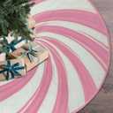 Christmas Tree Skirt 36 inches, Pink Swirl Stripe Candy Large Xmas Tree Mat for Holiday Party Ornament Rustic Farmhouse Decorations (Pink, 36in)