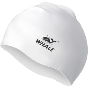 WHALE Extra Large Swim Cap for Women and Men, Durable Silicone Swim Cap with Ear Protection, Unisex Adult Swim Caps for Long, Thick, Curly Hair, Dreadlocks, Braids, Weaves, and Afro Hair (Bright white)
