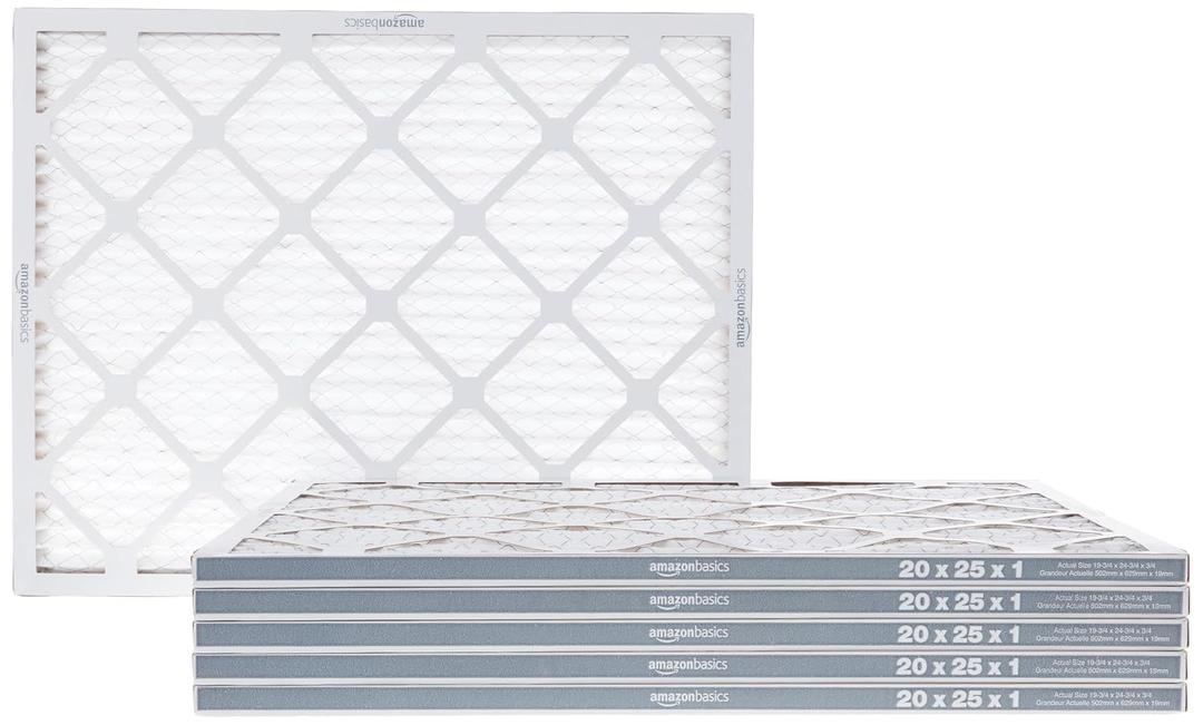 Amazon Basics 20x25x1 Air Filter 6-Pack, MERV 8 AC Furnace Filters, Removes Dust, Electrostatic, Allergy Control (Actual Size: 19.75" x 24.75" x 0.75")