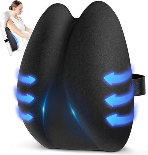 Ultra Pain Relief Lumbar Support Pillow for Office Chair, Ergonomic Lumbar Pillow for 5X Back Support and Improved Posture Effectively, Cooling Memory Foam Back Cushion with Adjustable Strap for Car (Queen, Black)