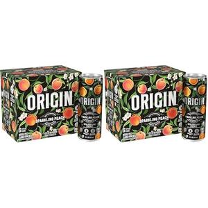 ORIGIN Organic & Non-GMO Peach Flavor Sparkling Water, 12 Fl Oz, Recyclable Aluminum Cans (6 Count) (Pack of 4), EXP 10/31/2025