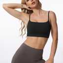 Sports Bras for Women Spaghetti Strap Padded for Yoga Running Gym Workout, Wireless Scoop Neck Bras Crop Tank Top (Black, M)