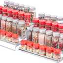 GONGSHI Spice Rack Organizer for Cabinet, 4 Tier Seasoning Organizer, Expandable Shelf,Step Storage Holder, Kitchen Cabinet Countertop,with Protection Railing, Metal (Chrome2 PC)