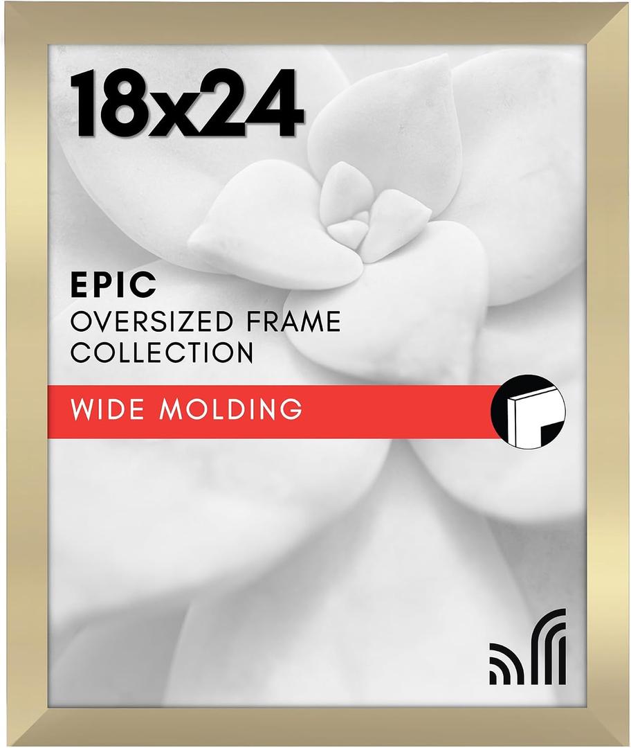 Americanflat 18x24 Poster Frame with Polished Plexiglass - Gold Picture Frame - Wide Photo Frames Made of Engineered Wood for Vertical or Horizontal Wall Display - Epic Collection - Gold