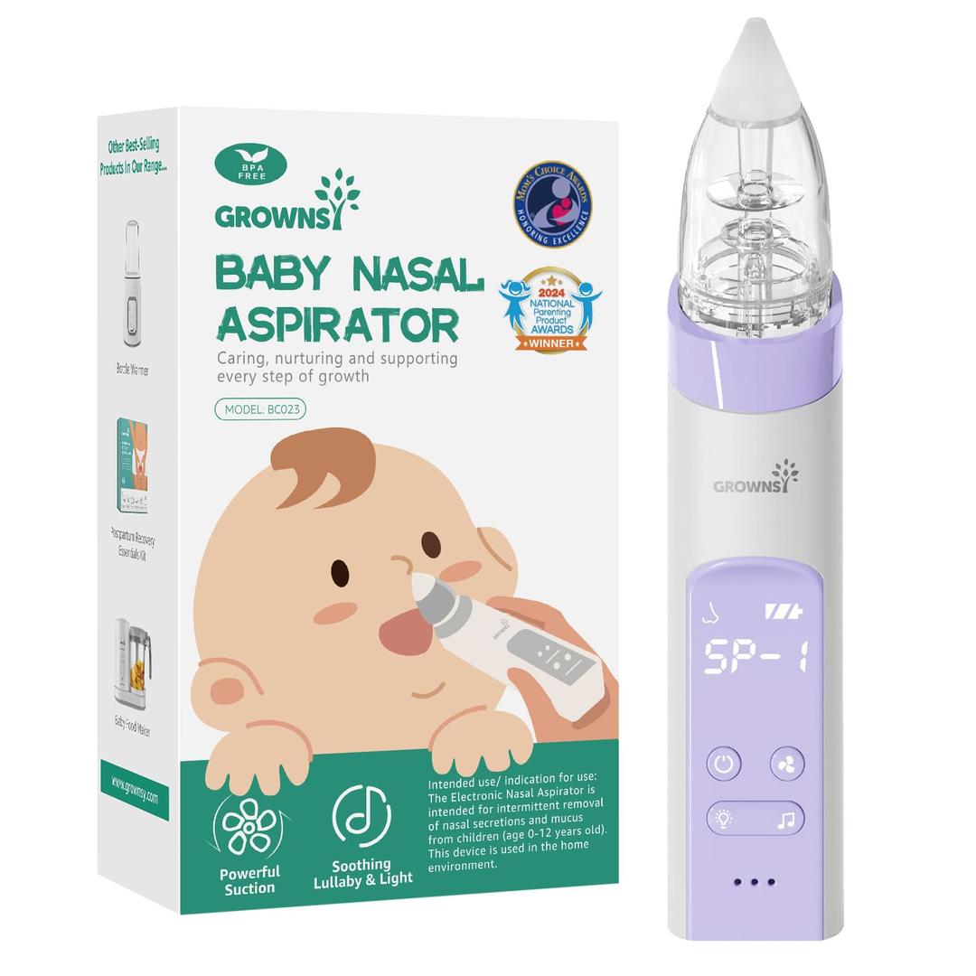 GROWNSY Nasal Aspirator for Baby, Electric Baby Nose Sucker, Automatic Nose Cleaner with Larger Suction Chamber and More Powerful Suction, Music and Light Soothing Function, Purple GROWNSY Nasal Aspirator for Baby, Electric Baby Nose Sucker, Automatic Nose Cleaner with Larger Suction Chamber and More Powerful Suction, Music and Light Soothing Function, Purple