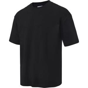 Mens Big and Tall Heavyweight Side Pocket Shirt, Crewneck Short Sleeve Cotton T-Shirt for Men Black (XL)