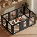 Clear Acrylic Dog Playpen with Door, Puppy Playpen for Indoor Use with Heavy Duty Door Lock, Easy Assemble Pet Pen Fence for Small Dogs and Puppies (Black, 24 in-H, 10 Panel)