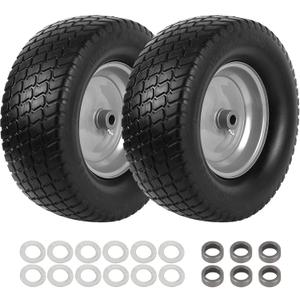 AR-PRO (2-Pack) 16x6.50-8 Tire and Wheel Flat Free, Solid Lawn Mower Tire with Rim, with 3"-5" Centered Hub and 3/4" Bushings, 16x6.5-8 Tractor Turf Tire Fit for Riding Mower and Graden Tractor (Silver)