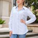 HOTOUCH Womens Striped Button Down Shirts Collared Shirt Casual Long Sleeve Business Office Work Blouses Tops (S)