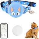 Cat Tracker Collar Waterproof with Airtag Holder, Reflective Pet Cat Tracking Collar (Blue)