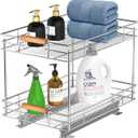 Mount Walker Pull Out Cabinet Organizer(14" W x 21" D), 2 Tier Slide Out Shelves with Wood Handle, Sliding Drawer Pull Storage Shelf for 15-1/4” Cabinet Opening, Chrome
