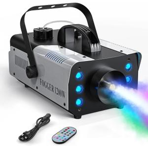 HOLDLAMP Fog Machine, 1200W and 6000CFM Smoke Machine with Wireless Remote Control and 6 Colorful LED Lights for Christmas Halloween Wedding Stage Effect DJ Disco Party Stage