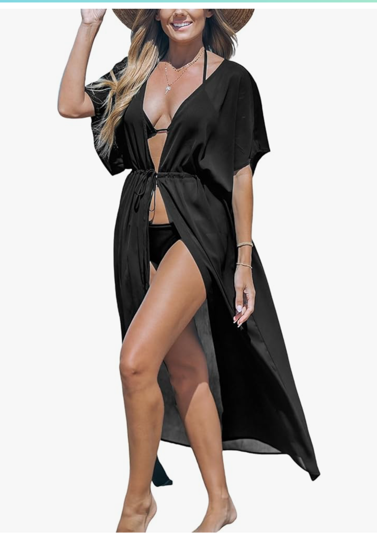 CUPSHE Kimono Swimsuit Coverup for Women Open Front Striped Maxi Cardigan Beach Cover Up L