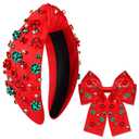 mokkia Christmas Headbands Hair Bows for Women Holiday Headbands Christmas Bow Tree Headbands Hair Ribbon Bows Clips Holiday Christmas Accessories Outfits Party Decorations Holiday Gifts (Pattern B)