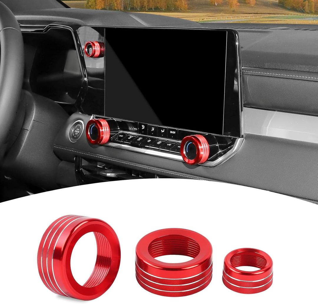 for Colorado Center Console Knob Cover Trim Ring Fit for Chevy Colorado 2024-Present Red Interior Accessories 3pcs