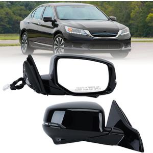 Passenger Side Mirror Compatible with Honda Accord Sedan 2013-2015 with Camera Power Glass Heated with Turn Signal Manual Folding Right Door Mirrors Replaces #76200T2GA42ZC 12 Pins (Black)