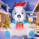 COMIN 5 FT Christmas Inflatables Outdoor Decorations Inflatable Dog with Gift Box Blowups with Built-in LEDs for Yard Party Garden Lawn Decor