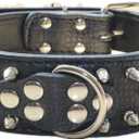 Spiked Leather Dog Collar Bullet Rivets Studded 2 Inch Width Stylish Leather Dog Collars for Medium & Large Dogs Pitbull( Black,M)
