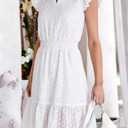 Boho Summer Dresses 2026 Resort V Neck Ruffle Sleeveless Hollow Out Lace Casual Beach Mini Vacation Dress