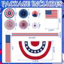 14 Pcs 4th of July Porch Decorations Patriotic Bunting Outdoor Hanging Decor with Red White Blue Paper Fans American Flags Door Banners Garland for 250th Anniversary Veterans Day Outdoor Porch Decor